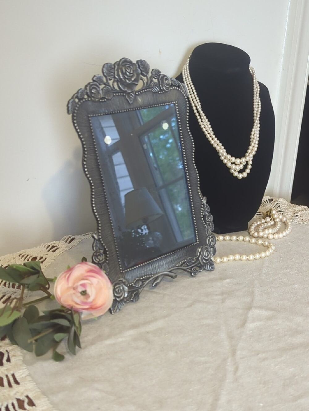 Vintage Rose Metal Picture Frame 10x7 Romantic Cottage Decor  Coquette Vanity